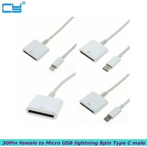 New 30Pin female to USB-C USB 3.1 Micro USB lightning 8pin Type C male short charging cable for Huawei Samsung Mac Onplus