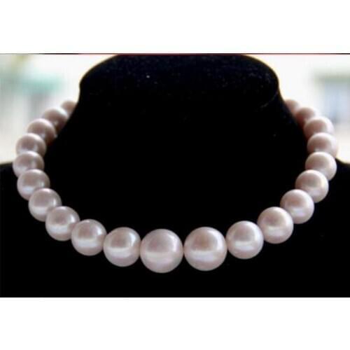 Fashion jewelry Free Shipping Merry 13-17mm natural freshwater pearl necklace round light womens necklace 925 Silver clasp 18i