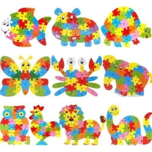 2019 New Cartoon animal 26 letters jigsaw puzzle building knowledge of childrens early education puzzle wooden toys gifts