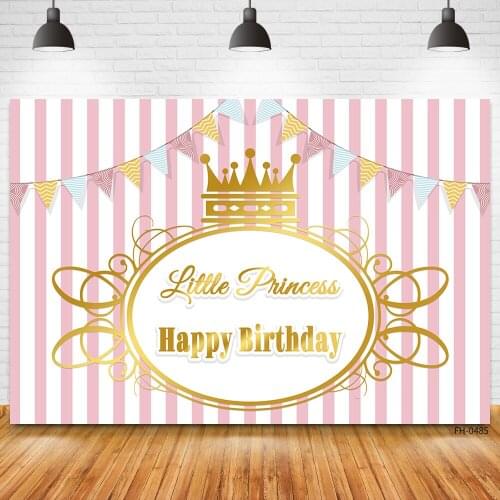 Custom Name Pink Stripe Gold Crown Photography Background For Birthday Party Newborn Baby Shower Girls Princess Photo Backdrops