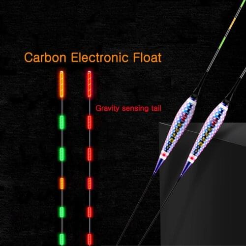 RQNQ 1Pcs 2021 Carbon Fiber Smart LED Night Fishing Float Accessories Gravity Sensing Tail Bite Hook Color-changing Buoy