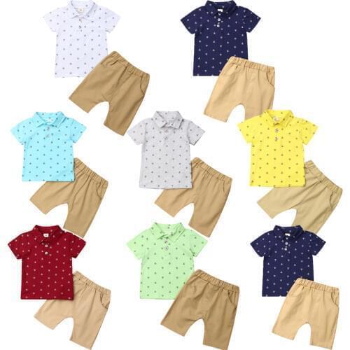 6M-5Y Toddler Kids Baby Boy Clothes Short Sleeve Print Shirt Tops Shorts Pant Bottom 2PCS Clothing Set
