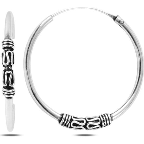 Silver 925 Sterling 35mm Oxidized Ring Earrings