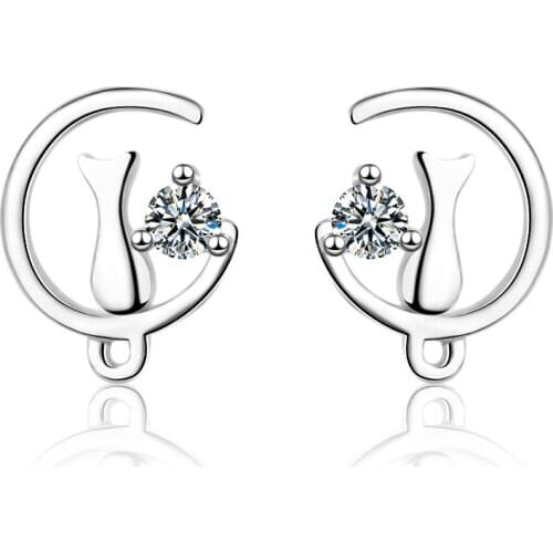 Lovely Moon Cat Earrings For Women 925 Sterling Silver Zircon Earrings brincos oorbellen