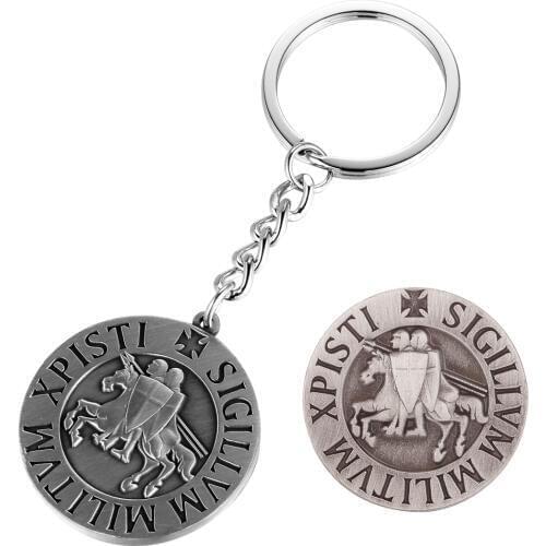 Masonic Knights Templar Seal Lapel Pin and Key Ring Set