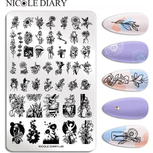 NICOLE DIARY Abstract Line Nail Stamping Plates Artistics Flower Leaf Leaves Stamp Template Stainless Steel Printing Stencil