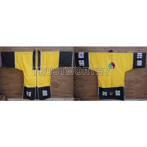 Unisex taoist priest clothing tai chi bagua suits taoism robegownmartial arts uniforms costumes yellow