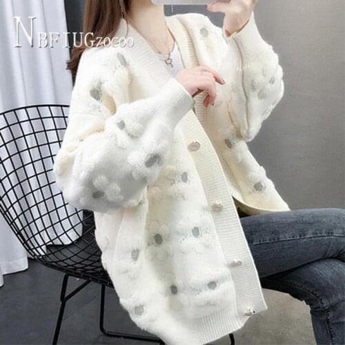 Knitting Cardigan Women Sweater 2020 Spring Autumn New Loose Lantern Sleeve Female Sweaters