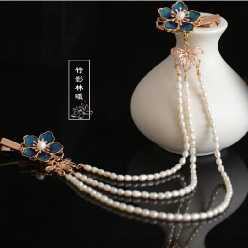 Ancient Chinese hair accessories lady vintage bead pearl long tassel handmade hairgrips hairClip