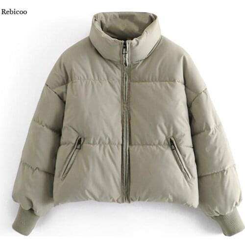 Women Solid Khaki Oversize Parkas Thick Winter Zipper Pockets Female Warm Elegant Coat Jacket