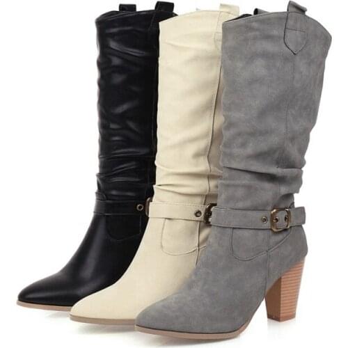 Womens Designer Boots Zapatos De Mujer 2021 Fashion Pleated Goth Booties High Heels Retro Winter Warm Cowboy Boots Size 47 507