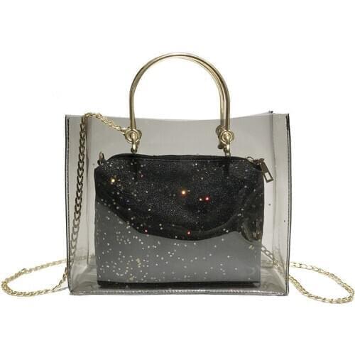 Women Transparent PVC Fashion Composite Bag Sequined Small Handbag Party Crossbody Sling Chain Messenger Bag Lady Shoulder Bags