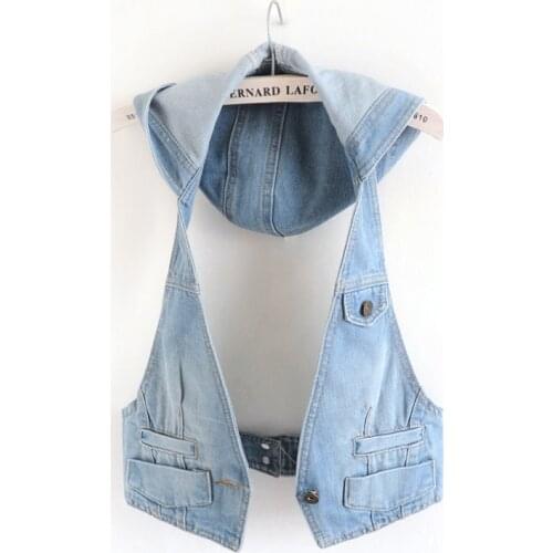 Summer Korean Fashion Hooded Sling Denim Vest Women Blue Waistcoat Casual Sleeveless Jacket Slim Short Jeans Vests Female 3XL