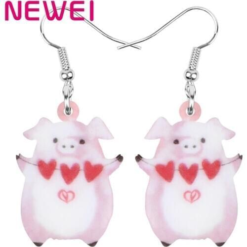 NEWEI Acrylic Valentines Day Anime Pig Earrings Animal Drop Dangle Jewelry For Women Girls Teen Kid Lovers Charm Gift Accessory