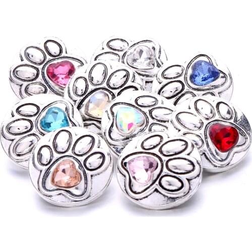 18mm Snap Buttons Jewelry Assorted Rhinestone Mixed Dog Cat Paw Snap Button DIY Bracelet Necklace Ginger Charms Jewelry