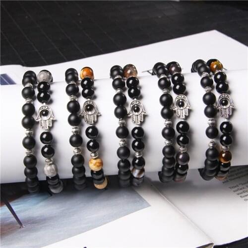 2pcs/lot Fatima Eye Hand Charm Buddh Bracelet Antique Stone Bracelet Jewelry Gifts Unisex Men Women Bracelets Gifts Wholesale
