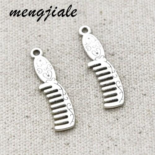22pcs Antique Silver Hair Comb Charms Alloy Metal Hairdresser Pendants For DIY Jewelry Accessories Making 35*9mm