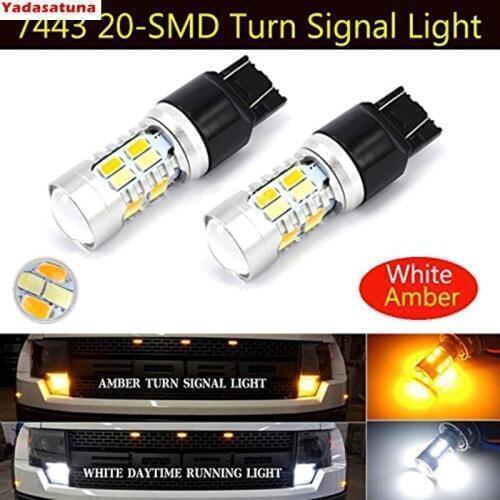 2X 7443 T20 20SMD 5730 LED Lights Car Dual Color Switchback Reverse Turn Signal Light LED Bulbs DRL DAYTIME Running Bulbs
