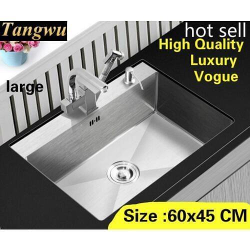 Free shipping Apartment luxury do the dishes kitchen manual sink single trough 304 stainless steel hot sell large 600x450 MM