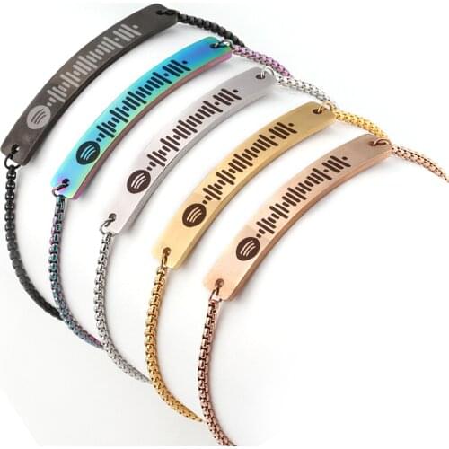 Free Laser Engraving Custom Spotify Scan Code Bracelet Stainless Steel Personalized Bracelets Gift Jewelry Luxury Adjustable