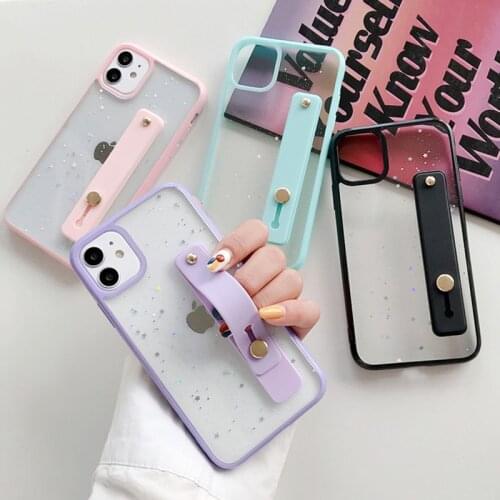 Glitter Transparent Stars Phone Case For iPhone 11 Pro Max XR XS Max X 7 8 Plus 11Pro Soft Silicone Wrist Strap Stand Back Cover