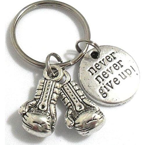 Never Never Give Up Boxing Keychain Boxing Gloves Car Keyring Boxing Mitts Gym Inspirational Jewelry Gifts for Boyfriend