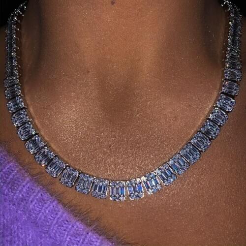 15" 16" Iced out bling baguette cz cluster choker necklace for women 5A cubic zirconia cz link chain hiphop women jewelry