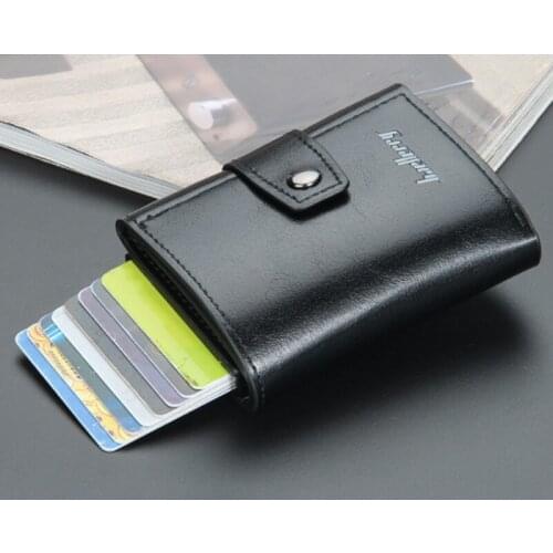 New Business ID Credit Card Holder Men And Women Metal RFID Vintage Aluminium Box PU Leather Card Wallet Note Carbon