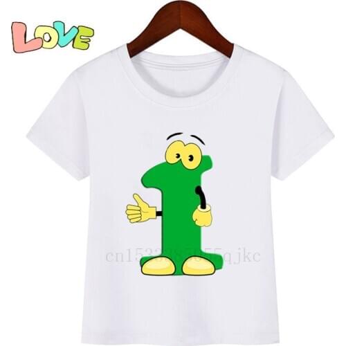 Kids Birthday Number 1 Cartoon Print T Shirt Children Cute 1 Year Old Present T-shirts Boy&Girl Funny Gift Tshirt Baby