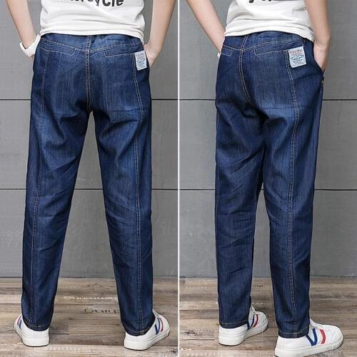 Fashion Teen Boys Trousers Pure Color Jeans Blue Pant for Children Elastic Waist Stretch Denim Clothes 8 To 16 Year Boy Clothing