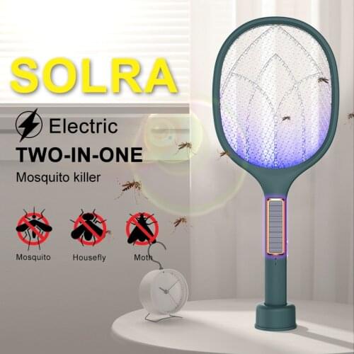 Solar Charging Two in One Electric Mosquito Killer Racket Fly Swatter LED UV Bug Zapper Insects Fly Trap Anti Mosquito For Home