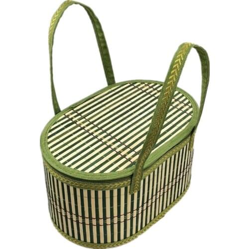 Chinese Rattan Retro Handmade Bamboo Basket Vintage Shopping Picnic Sundries Storage Box Classic Woven Gift Home Decoration