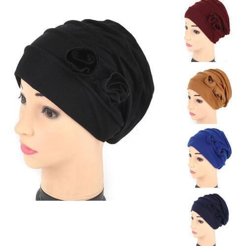 2020 Hot Newest Women Flower Hat Confinement Beanie Baggy Turban Casual Cap Head Wrap Cover Headscarf Solid Hats