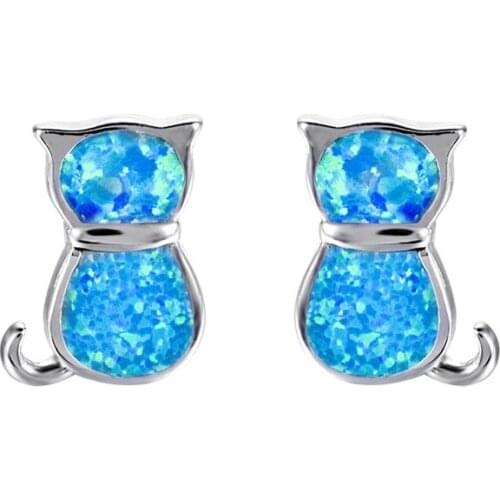 HOT SELL New Stylish Simple Fashion Earrings Cute Blue Cat Shape Ear Studs Women Wedding Christmas Party Jewelry Gifts