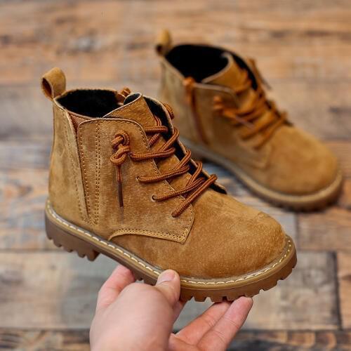 New winter boys and girls boots leather suede Martin boots side zipper warm cotton boots