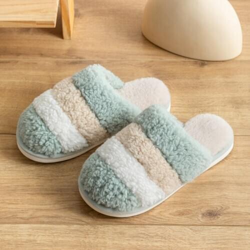 Mazefeng Women Men Warm Striped Slipper Indoors Anti-slip Winter House Shoes House Bedroom Slippers Warm Winter Cotton Slippers
