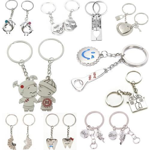 1 Pair Couple Keychains Bottle Beer Cap Couple Keychain Lovers BBF Cute Key Ring Holder Love Heart Best Friends Gift
