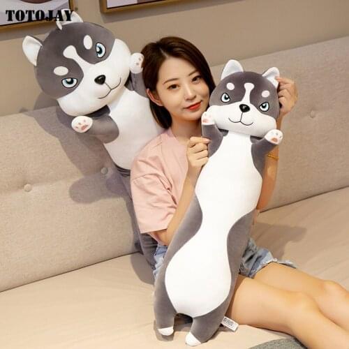 80-130CM Kawaii Long Pillow Husky Plush Toys Cute Stuffed Soft Animal Dog Sleeping Nap Cushion for Children Baby Girls Gifts