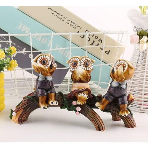 Resin creative home crafts tree stump three not owl decorations living room bedroom home decoration gifts wholesale