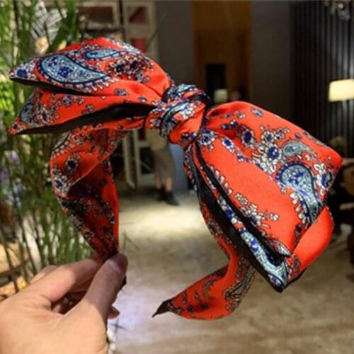 Women Antique Hair Accessories Big Bow Knot Hairband Print Korean Style Bowknot Headband Wide Ladies Dress Match Head Band
