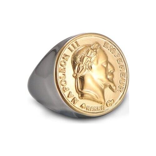 Poya Fashion Punk Napoleon Face Gold Filled Stainless Steel Ring