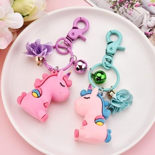 Luxury Famous Brand Cartoon Unicorn Keychain for Keys Car Flower Key Chain Key Ring Women Bag Charm Pendant Girls