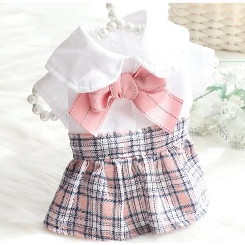 Pink Bow Uniform Pet Dog Skirt Temperament Cat Dresses XS XL Clothes For Small Animal Spring Summer With White Shirt Dachshund