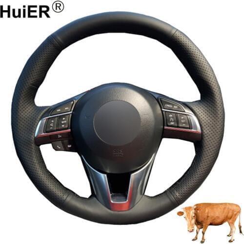 Hand Sewing Car Steering Wheel Cover Top Cow Leather Volant For Mazda 3 Axela Mazda 6 Atenza Mazda 2 CX-3 CX-5 Scion iA 2016