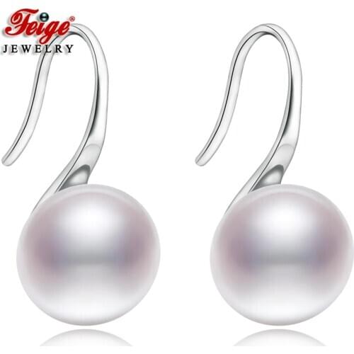 Simple 925 Sterling Silver White Natural Cultured Pearl Hook Earrings Womens Pearl Jewelry Gifts Gemstone Earrings FEIGE