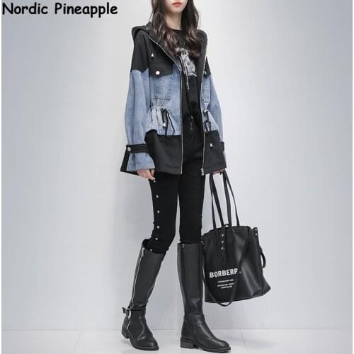 Windbreaker womens mid-length autumn 2020 new Korean style loose and thin temperament stitching Casual denim jacket