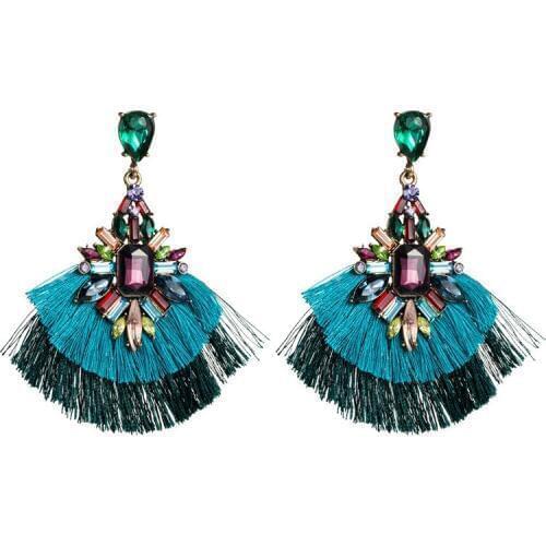 Pauli Manfi Fashion Female Rhinestone Multi-layer Tassel Drop Earrings Bohemian Statement Luxury Geometric Earrings