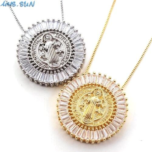 MHS.SUN Religious Pendant Necklace With AAA CZ Paved Chain Necklace For Women Fashion Mosaic Zircon Luxury Jewelry