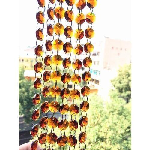 10M/lot Crystal Garland Brown 14mm Octagonal Glass Crystal Garlands Strands, Wedding & Home Decoration, Crystal Beads Curtains