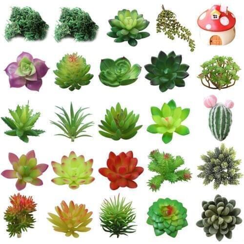 25PCS Fake Succulent DIY Artificial Succulents with Fake Green Moss & Mini House